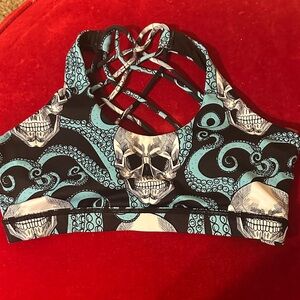 Women's Black and Blue Skull Print Top